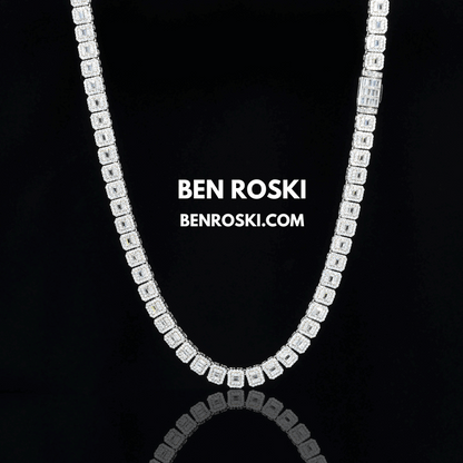 Square Cluster Moissanite Chain – 7MM Width | 20 Inch | 45.95g | GRA Certified