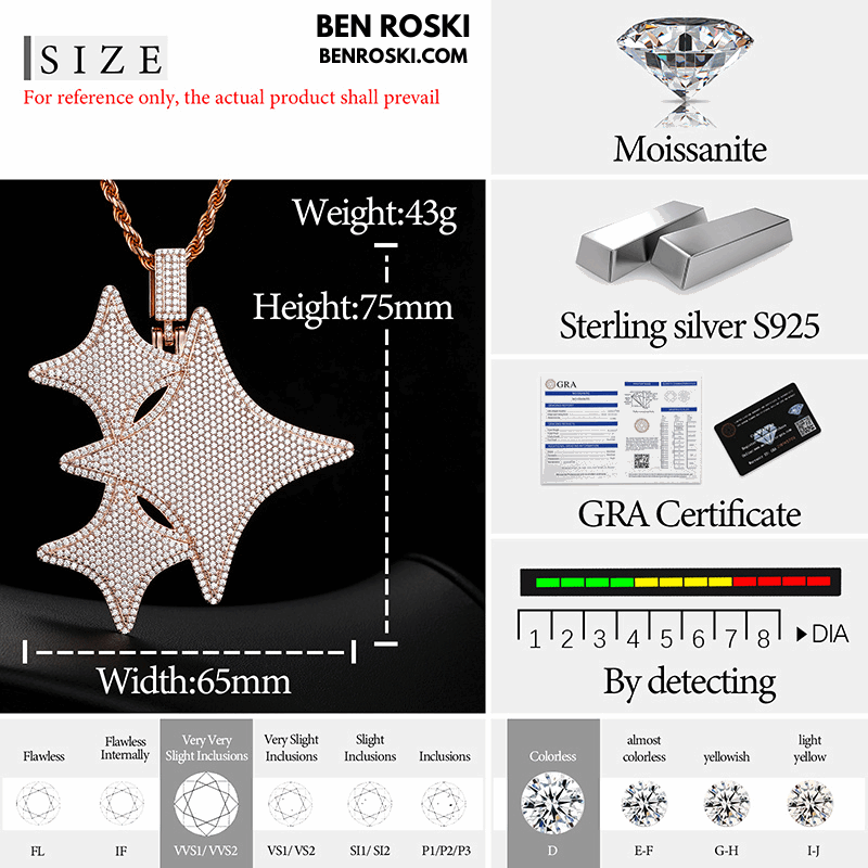 Starburst Pendant – 75MM Height | VVS1 Moissanite | GRA Certified
