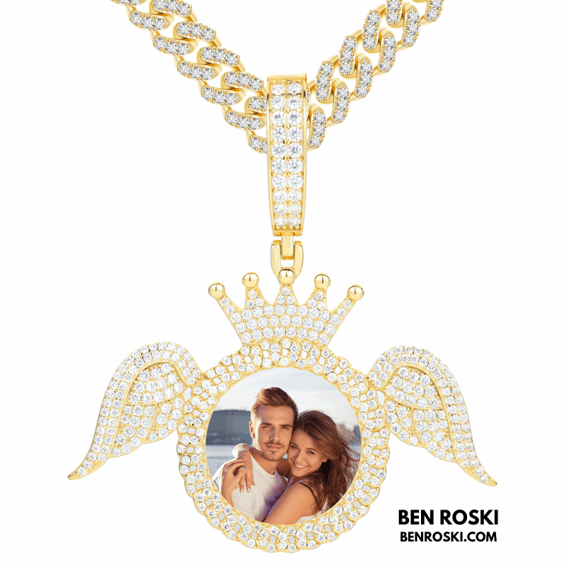 Angel Wings Custom Photo Pendant – 55MM Height | 12.24g | VVS1 Moissanite | GRA Certified