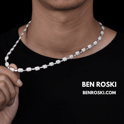 7MM Moissanite Cushion Link Chain Necklace – 22 Inch Sterling Silver, Gold, or Rose Gold | VVS D Color Stones | GRA Certified