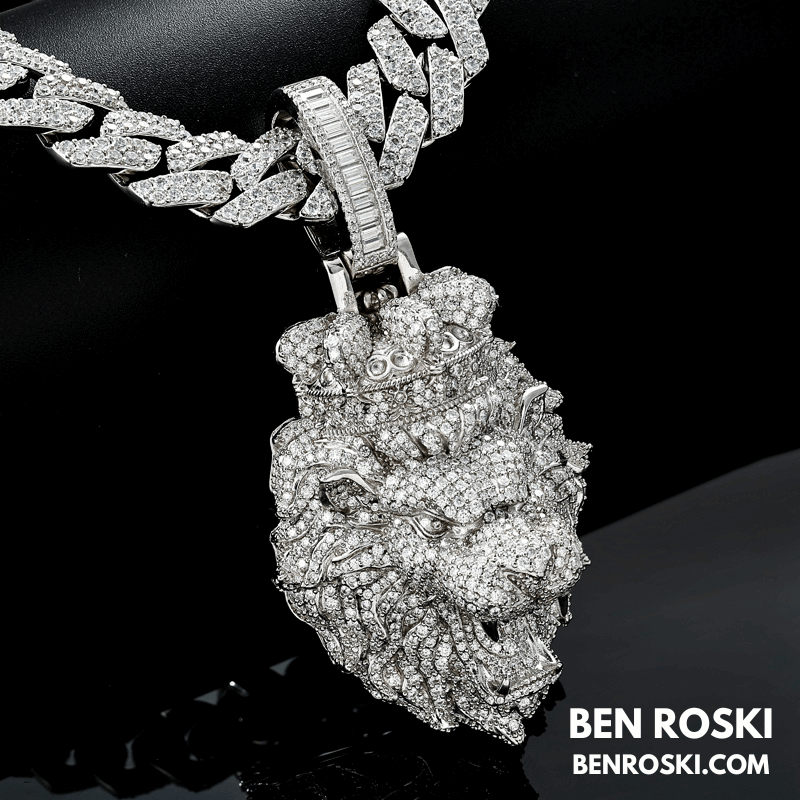 Lion Head Moissanite Pendant Sterling Silver, Gold, or Rose Gold | VVS Moissanite | GRA Certified