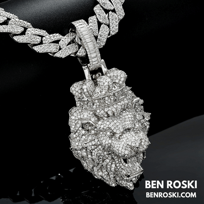 Lion Head Moissanite Pendant Sterling Silver, Gold, or Rose Gold | VVS Moissanite | GRA Certified