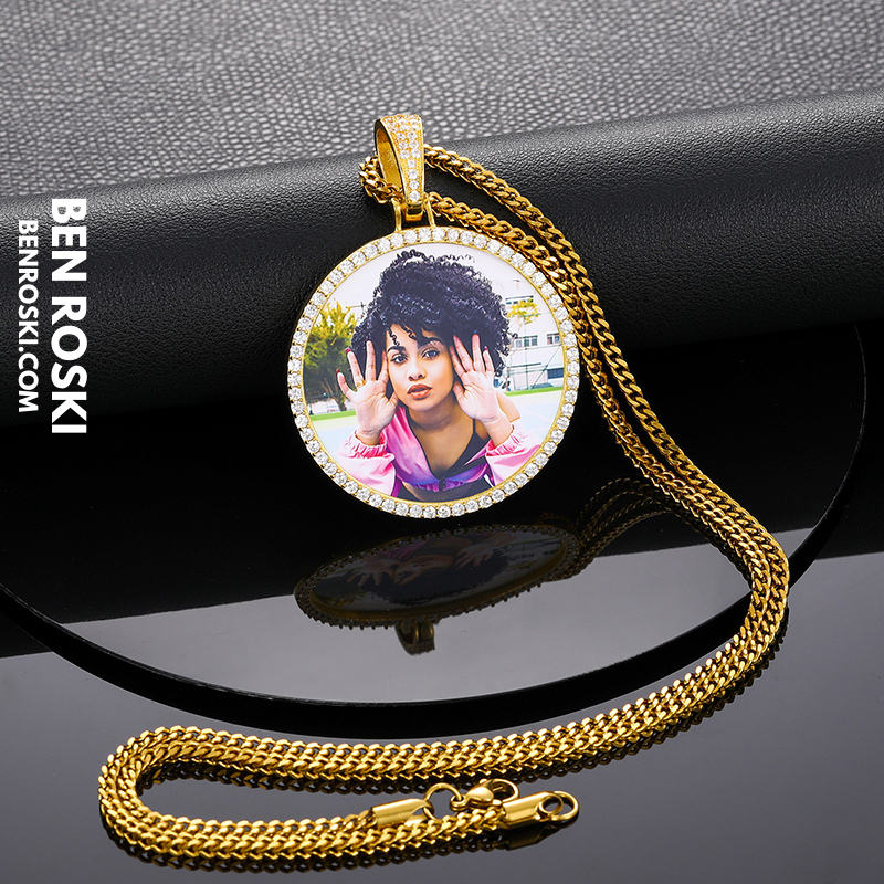 Custom Photo Round Pendant Sterling Silver or Gold & Rose Gold Plated | Moissanite | GRA Certified