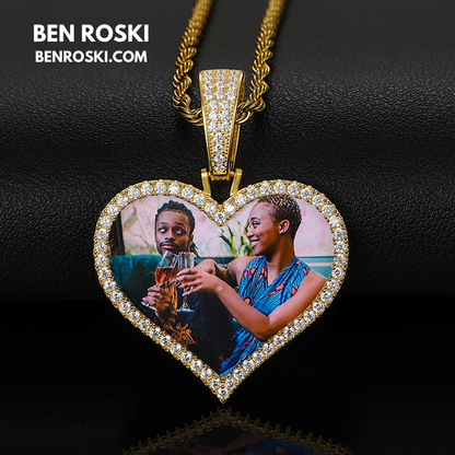 Custom Heart Photo Pendant Sterling Silver, Gold, or Rose Gold | vvs Moissanites | Personalized