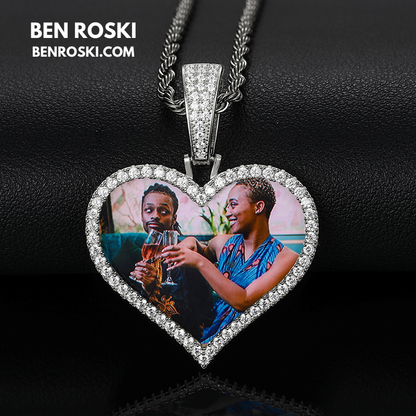 Custom Heart Photo Pendant Sterling Silver, Gold, or Rose Gold | vvs Moissanites | Personalized