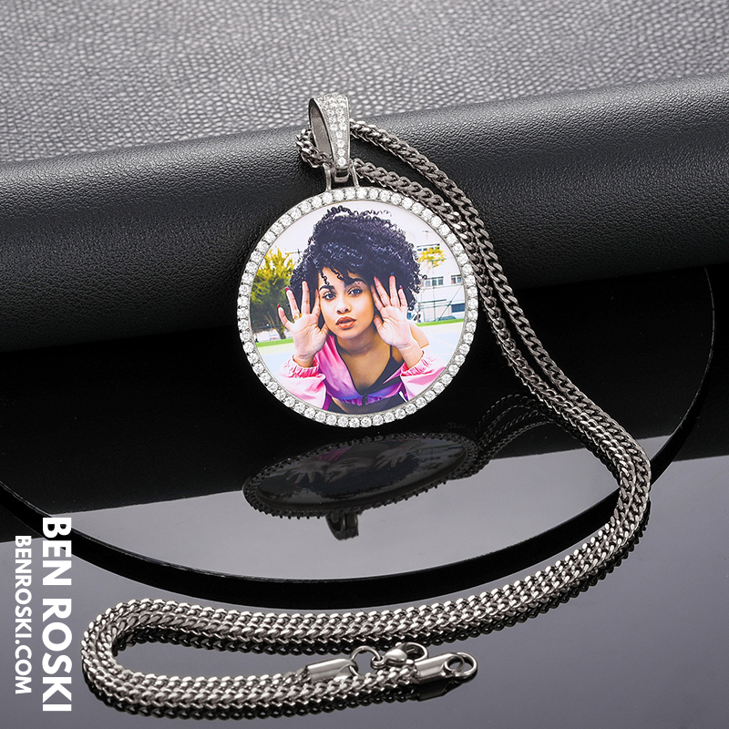 Custom Photo Round Pendant Sterling Silver or Gold & Rose Gold Plated | Moissanite | GRA Certified