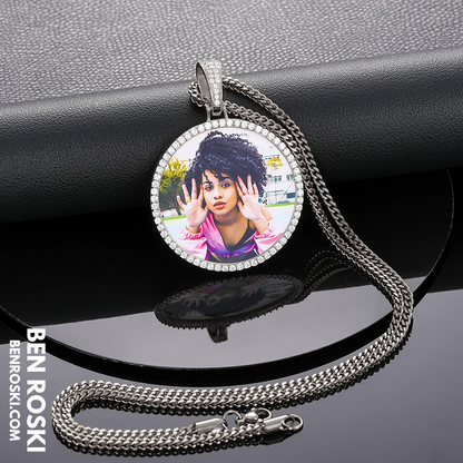 Custom Photo Round Pendant Sterling Silver or Gold & Rose Gold Plated | Moissanite | GRA Certified