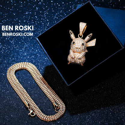 Iced-Out Pikachu Moissanite Pendant – Sterling Silver | Gold, Silver & Rose Gold | GRA Certified