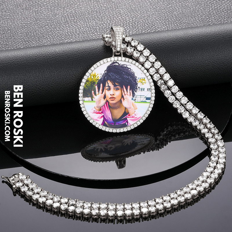 Custom Photo Round Pendant Sterling Silver or Gold & Rose Gold Plated | Moissanite | GRA Certified