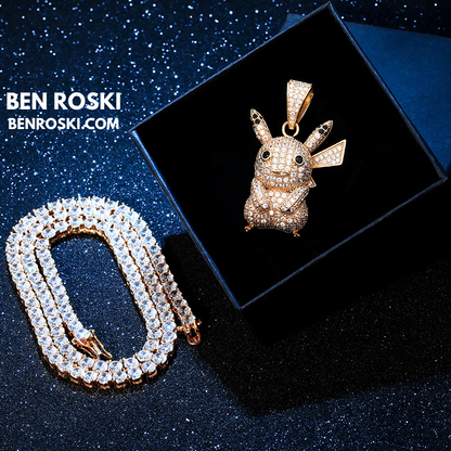 Iced-Out Pikachu Moissanite Pendant – Sterling Silver | Gold, Silver & Rose Gold | GRA Certified