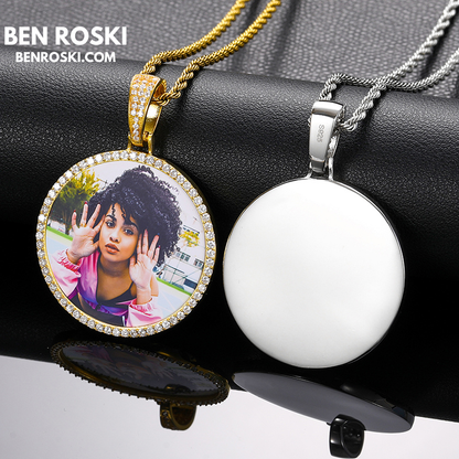 Custom Photo Round Pendant Sterling Silver or Gold & Rose Gold Plated | Moissanite | GRA Certified