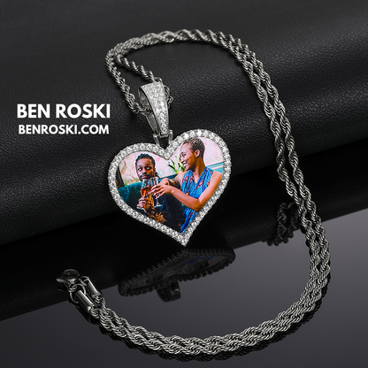 Custom Heart Photo Pendant Sterling Silver, Gold, or Rose Gold | vvs Moissanites | Personalized