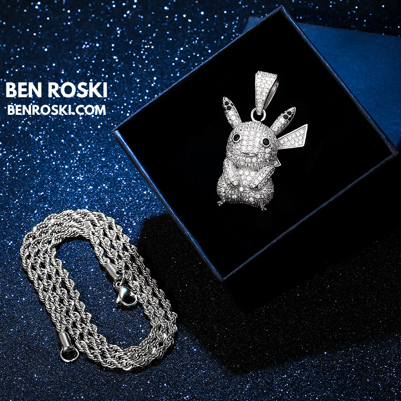 Iced-Out Pikachu Moissanite Pendant – Sterling Silver | Gold, Silver & Rose Gold | GRA Certified