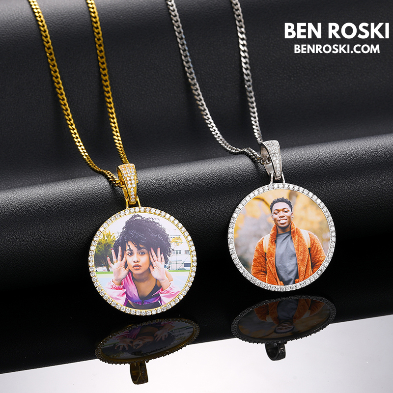 Custom Photo Round Pendant Sterling Silver or Gold & Rose Gold Plated | Moissanite | GRA Certified