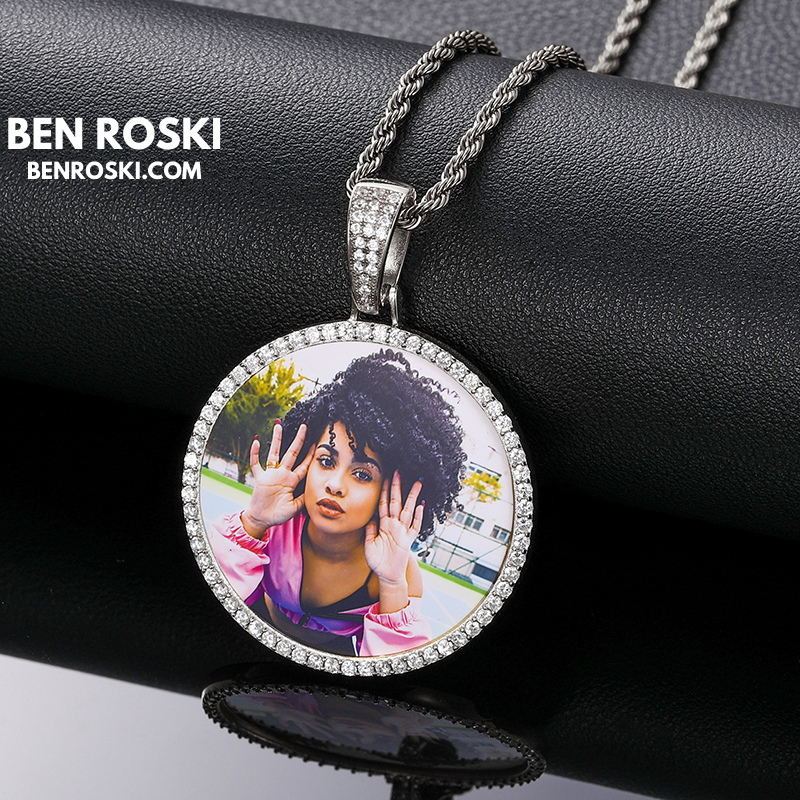 Custom Photo Round Pendant Sterling Silver or Gold & Rose Gold Plated | Moissanite | GRA Certified