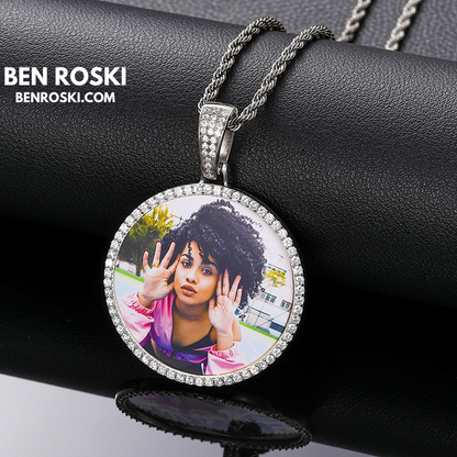 Custom Photo Round Pendant Sterling Silver or Gold & Rose Gold Plated | Moissanite | GRA Certified