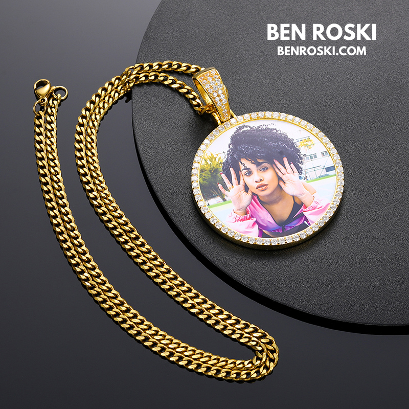 Custom Photo Round Pendant Sterling Silver or Gold & Rose Gold Plated | Moissanite | GRA Certified