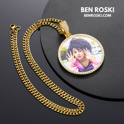 Custom Photo Round Pendant Sterling Silver or Gold & Rose Gold Plated | Moissanite | GRA Certified