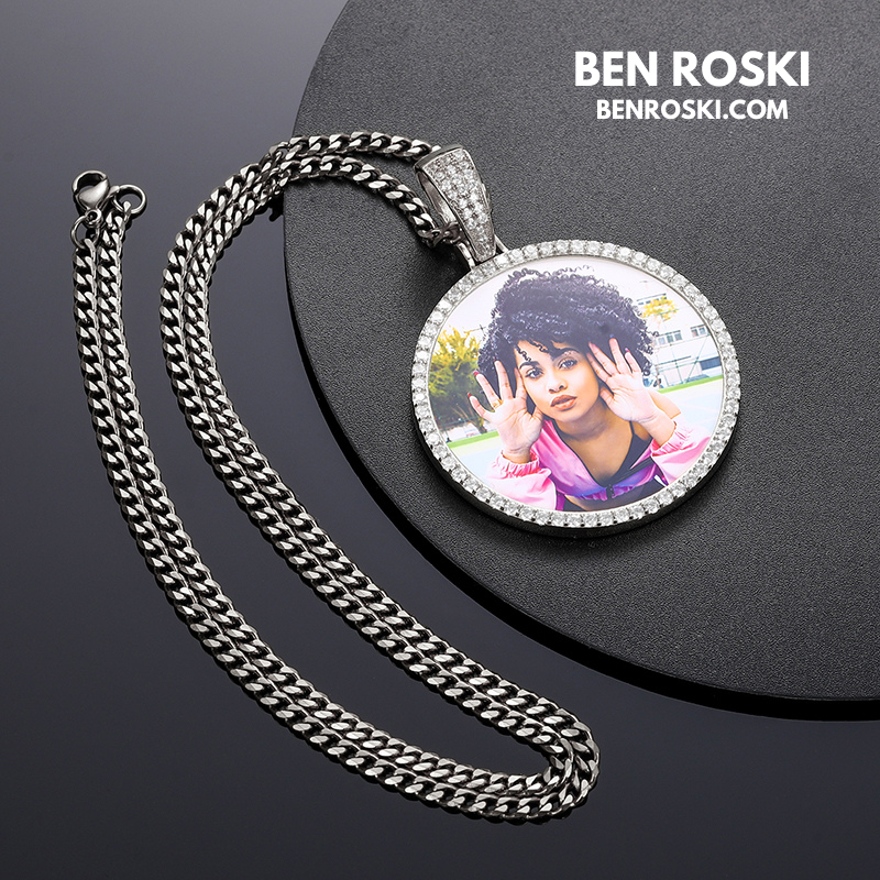 Custom Photo Round Pendant Sterling Silver or Gold & Rose Gold Plated | Moissanite | GRA Certified