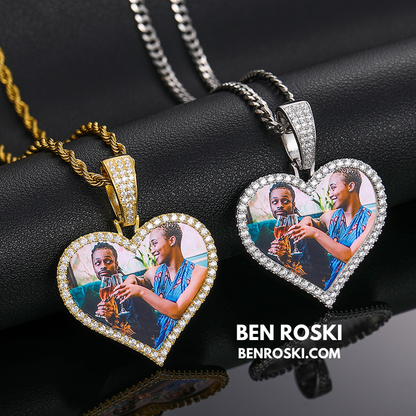 Custom Heart Photo Pendant Sterling Silver, Gold, or Rose Gold | vvs Moissanites | Personalized