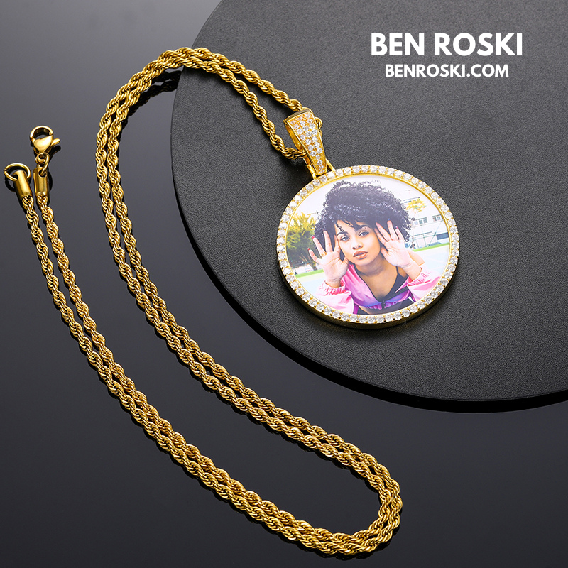 Custom Photo Round Pendant Sterling Silver or Gold & Rose Gold Plated | Moissanite | GRA Certified