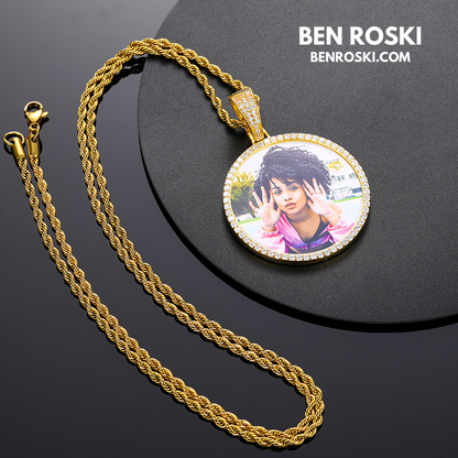 Custom Photo Round Pendant Sterling Silver or Gold & Rose Gold Plated | Moissanite | GRA Certified