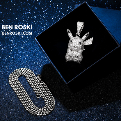 Iced-Out Pikachu Moissanite Pendant – Sterling Silver | Gold, Silver & Rose Gold | GRA Certified