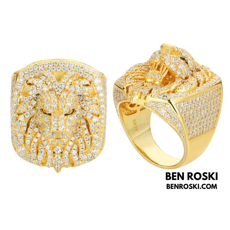 Lion Head Moissanite Ring Sterling Silver, Gold & Rose Gold | VVS Moissanite | GRA Certified