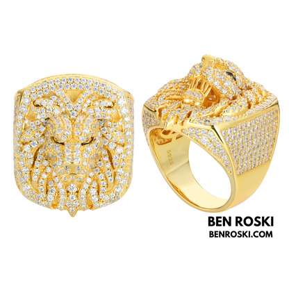 Lion Head Moissanite Ring Sterling Silver, Gold & Rose Gold | VVS Moissanite | GRA Certified