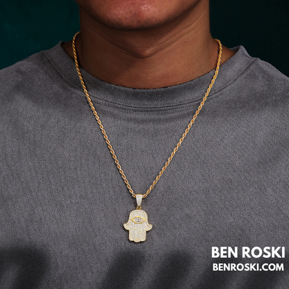 Hamsa Hand Moissanite Pendant Sterling Silver, Gold & Rose Gold | VVS Moissanite | GRA Certified