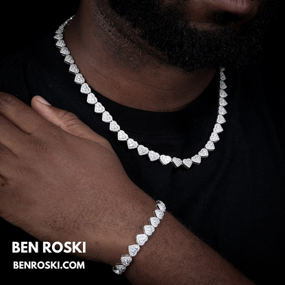 8MM Heart Moissanite Chain Sterling Silver, Gold, or Rose Gold | GRA Certified