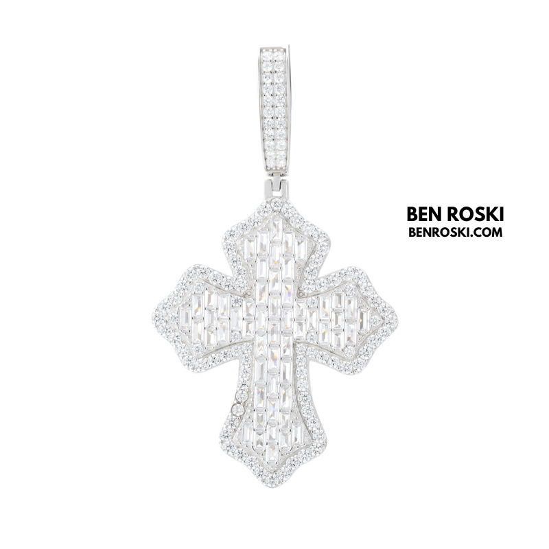 Moissanite Cross Pendant Sterling Silver or Gold & Rose Gold Plated | VVS Moissanite | GRA Certified