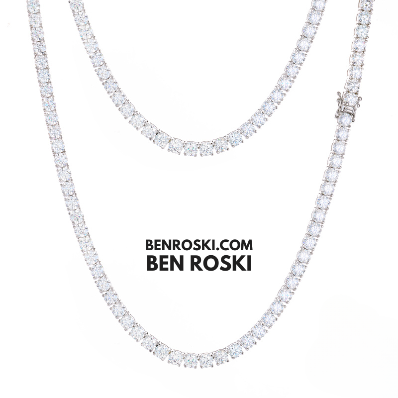 Moissanite Tennis Chain Necklace 3MM Sterling Silver, Gold & Rose Gold | VVS1 Moissanite | GRA Certified