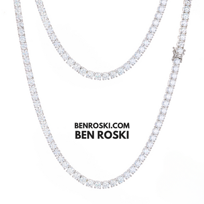 Moissanite Tennis Chain Necklace 3MM Sterling Silver, Gold & Rose Gold | VVS1 Moissanite | GRA Certified