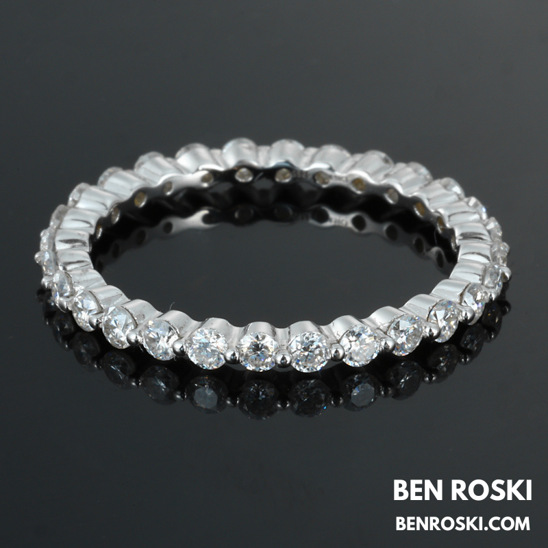 Thin Moissanite Eternity Band Sterling Silver or Gold / Rose Gold Plated | VVS Moissanite | GRA Certified