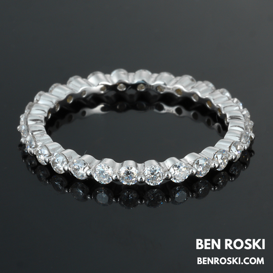 Thin Moissanite Eternity Band Sterling Silver or Gold / Rose Gold Plated | VVS Moissanite | GRA Certified