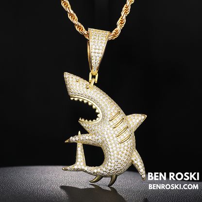 Iced-Out Shark Pendant Sterling Silver, Gold, or Rose Gold | VVS Moissanite | GRA Certified