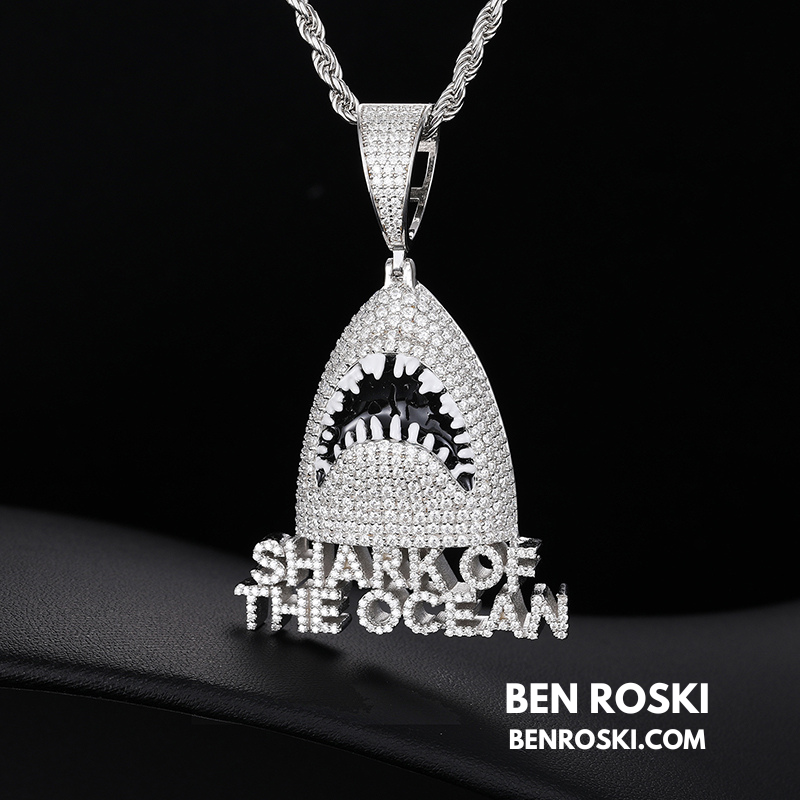 Shark of the Ocean Pendant Sterling Silver, Gold & Rose Gold Plated | VVS Moissanite | GRA Certified