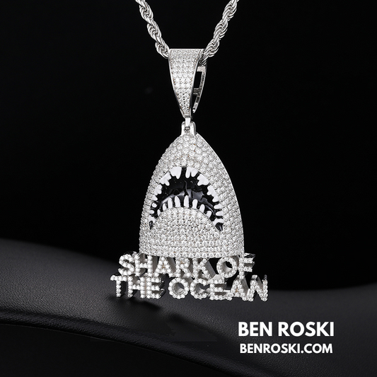 Shark of the Ocean Pendant Sterling Silver, Gold & Rose Gold Plated | VVS Moissanite | GRA Certified