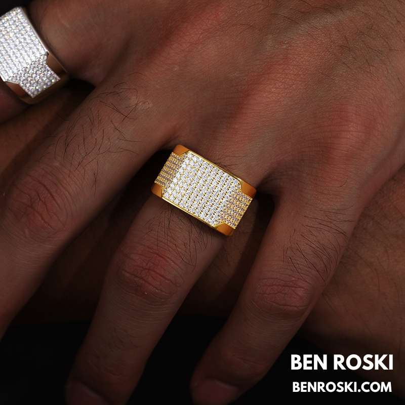 Rectangle Micro-Pavé Moissanite Ring Sterling Silver | Gold & Rose Gold | VVS Moissanite | GRA Certified