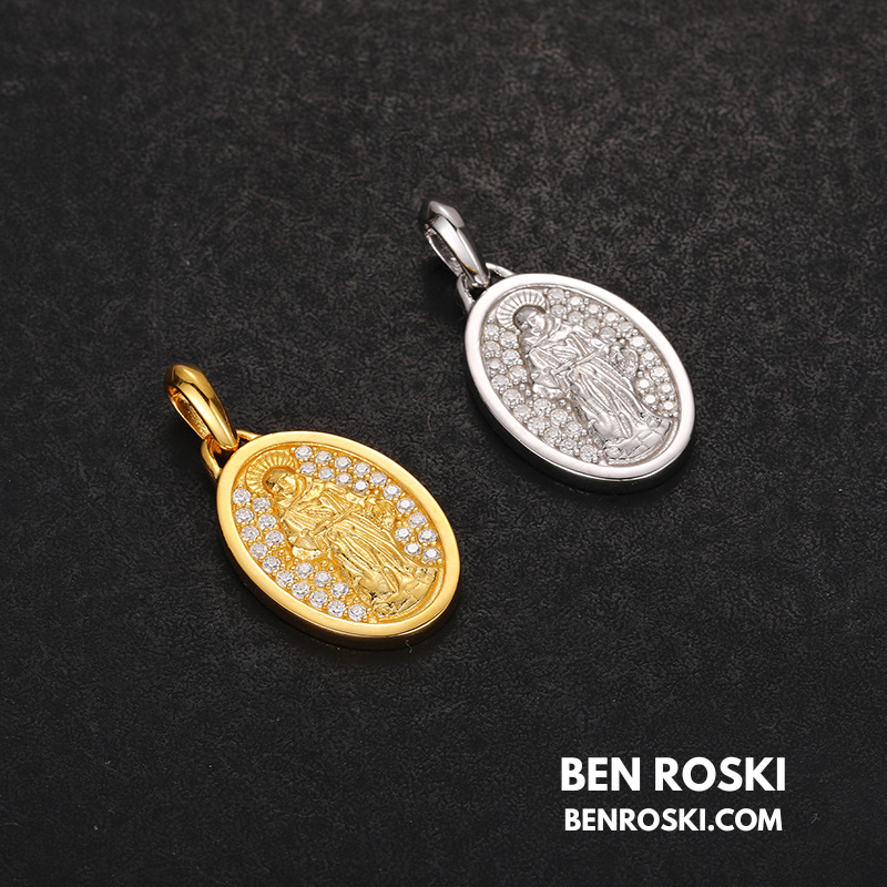 Saint Religious Oval Pendant Sterling Silver, Gold & Rose Gold | VVS Moissanite | GRA Certified