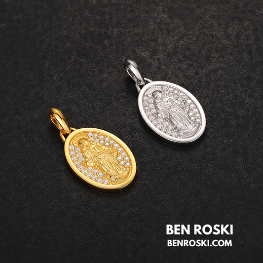Saint Religious Oval Pendant Sterling Silver, Gold & Rose Gold | VVS Moissanite | GRA Certified
