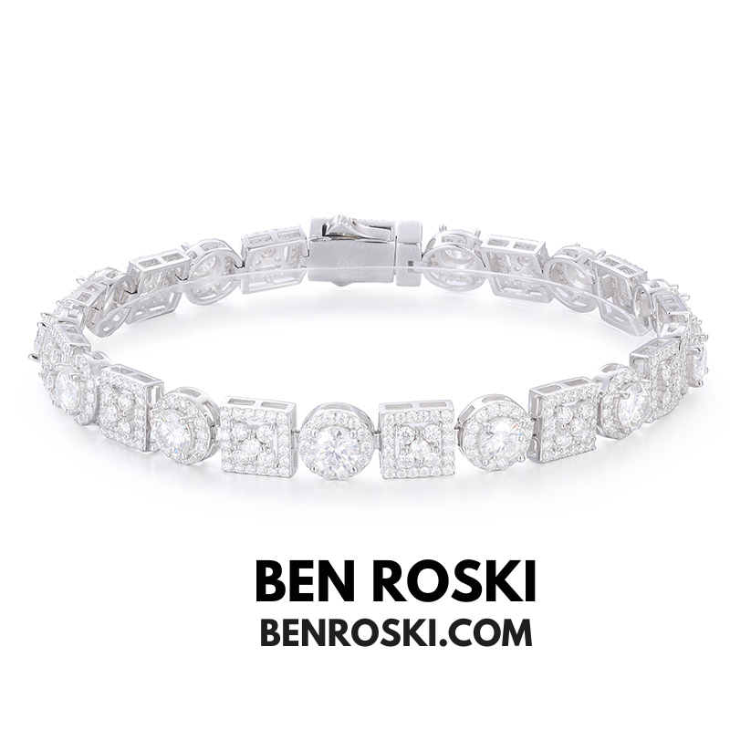 8MM Moissanite Bracelet – Round & Square Link Design | 7" / 8" | Silver, Gold, or Rose Gold | GRA Certified