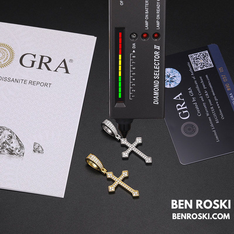 Moissanite Cross Pendant Sterling Silver or Gold/Rose Gold Plated | VVS1 Moissanite | GRA Certified