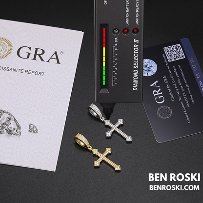Moissanite Cross Pendant Sterling Silver or Gold/Rose Gold Plated | VVS1 Moissanite | GRA Certified