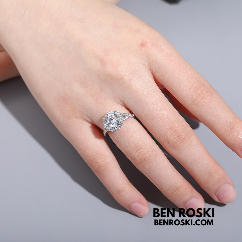 3CT Moissanite Halo Engagement Ring Sterling Silver, Gold & Rose Gold | GRA Certified