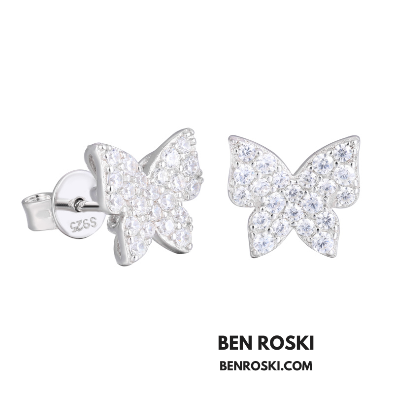 Butterfly Stud Earrings Sterling Silver, Gold, or Rose Gold | VVS Moissanite | GRA Certified