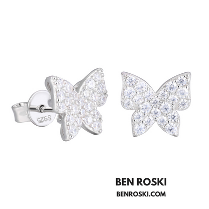 Butterfly Stud Earrings Sterling Silver, Gold, or Rose Gold | VVS Moissanite | GRA Certified