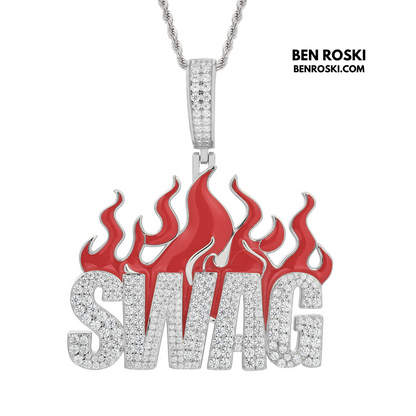 SWAG Flame Pendant Sterling Silver or Gold/Rose Gold Plated | VVS Moissanite | GRA Certified