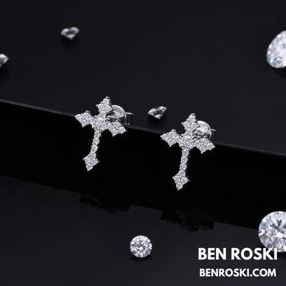 Moissanite Cross Stud Earrings Sterling Silver, Gold, or Rose Gold | VVS Moissanite | GRA Certified